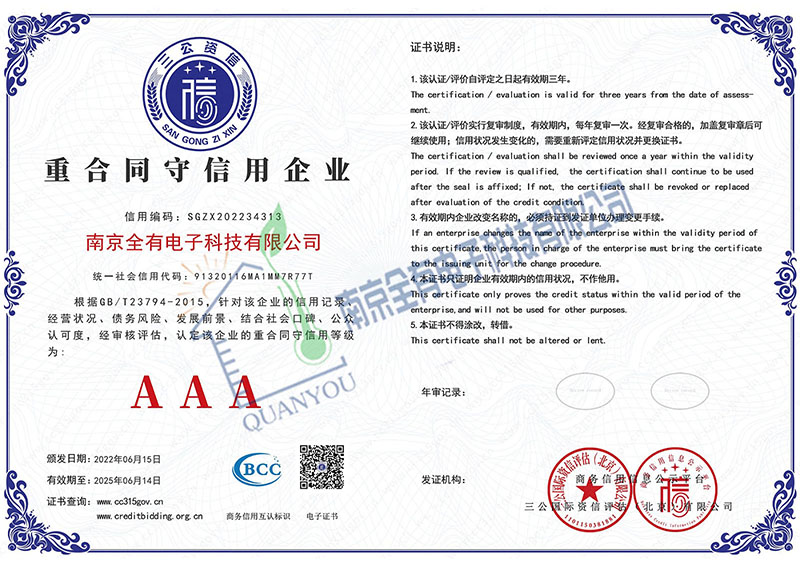 重合同守信用企业证书